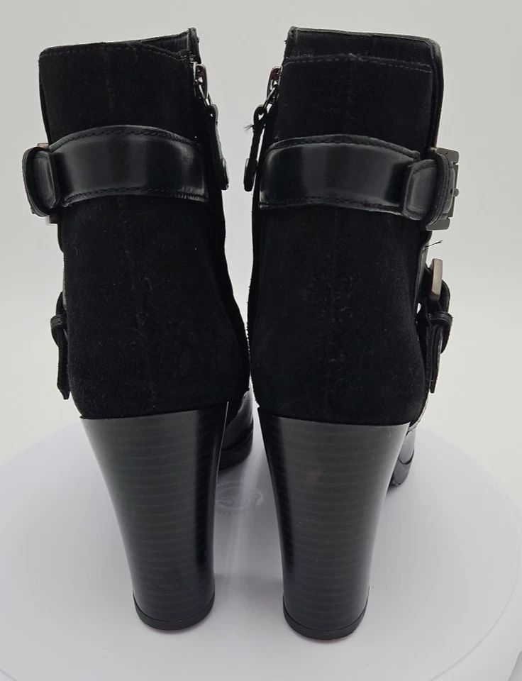 Geox Negro Cuero Gamuza Tacón Alto Tacón Botines Cremallera Lateral Hebilla Talla 6.5 *USADOS EN EXCELENTE ESTADO Foto 4 de 4