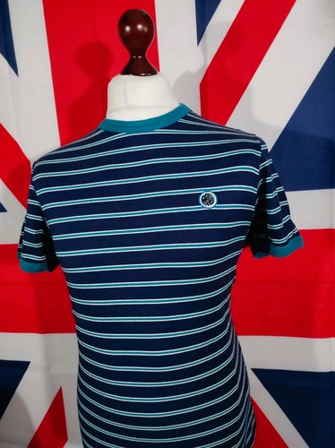Pretty Green Striped Ringer T-shirt - M - Blue - Mod Casuals 60's