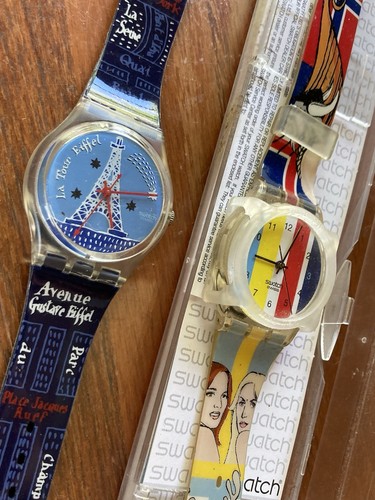 2 Swatch Uhren um 1998 La Tour Eiffel & Viking Unisex
