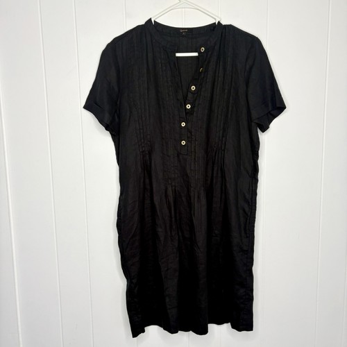 QUINCE 100% europäisches Leinen Kurzarm Swing Kleid Biesen Tunika schwarz Gr. S - Bild 2 von 7