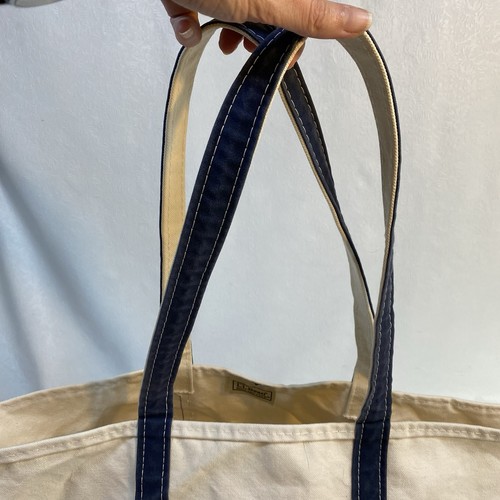 Vintage 90s LL BEAN XL Cream Navy Boat And Tote Canvas Bag USA READ Long Handles - Picture 4 of 21