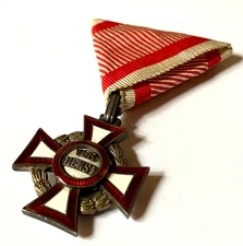 ORIGINAL! WW1 AUSTRIA-HUNGARY MILITARY MERIT CROSS 3RD CLASS FULL SIZE w/ RIBBON