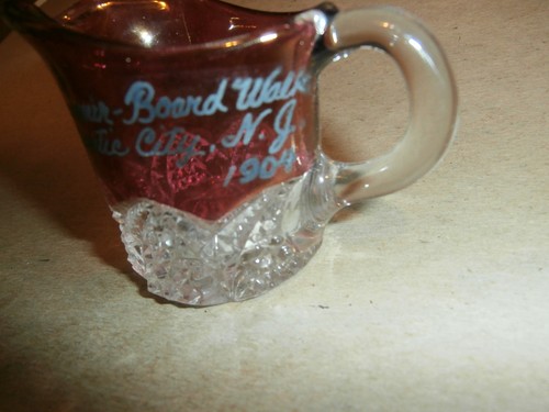 Vintage Souvenir Red Flash Ruby Glas kleiner Krug Atlantic City Boardwalk 1904 - Bild 2 von 7