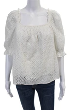 Pomander Place Womens Eyelet Square Neck Short Sleeve Blouse White Size S