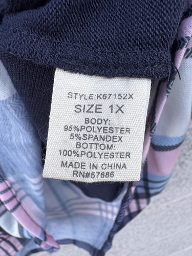 Neu mit Etikett Paper + Tee blaue Tunika mit kariertem Besatz Langarmshirt leicht Größe 1X - Bild 9 von 10