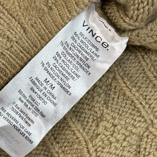 Vince Cashmere Wool Blend Twisted Cable Crew Neck Sweater Tan Size Medium - Picture 13 of 21