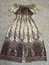 NWT Anthropologie Kindred Sz 2X  Brown Floral Smacked Tiered Maxi Dress Split 