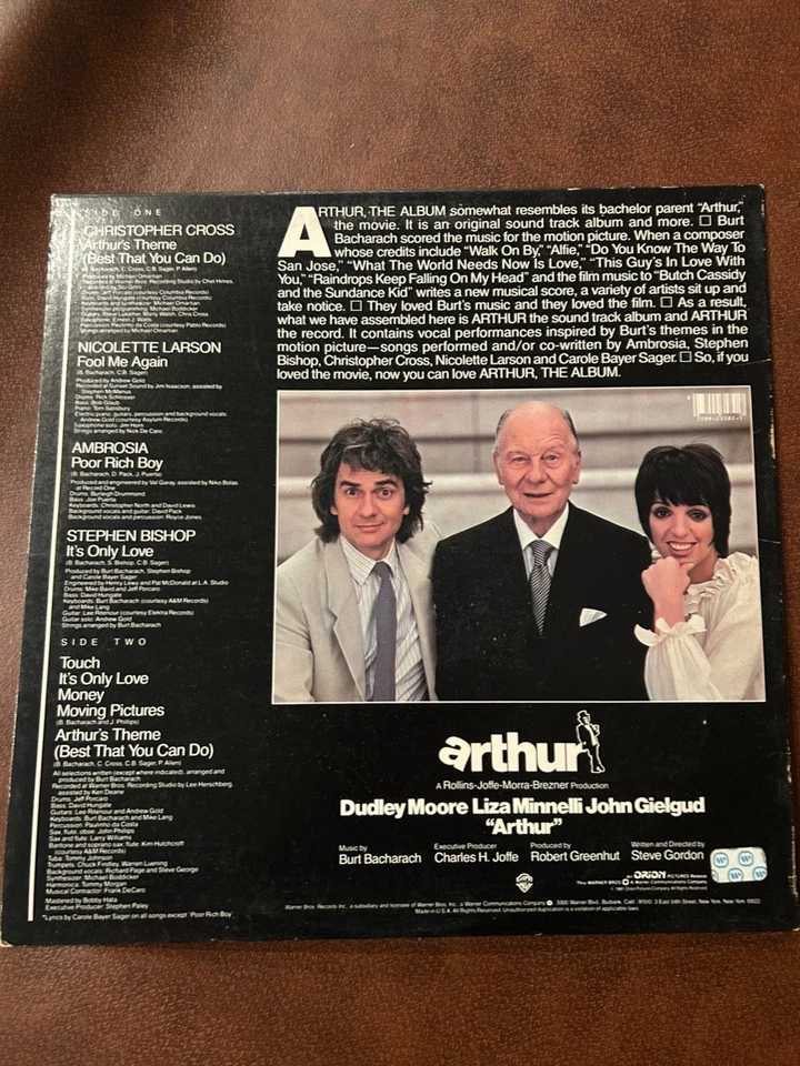 Arthur (The Album)-Christopher Cross/Bacharach/Ambrosia 1981 BSK-3582 Vinyl 12'' - Image 2 of 3
