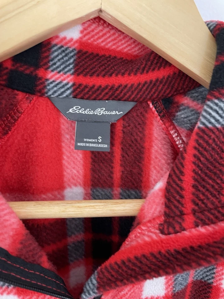 Eddie Bauer S Red Plaid Long Sleeve Fleece 1/4 Zip Women’s Small - Image 3 of 4