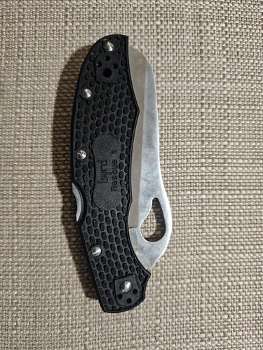 Byrd Rescue 2 8Cr13MoV Pocket Knife Black FRN Lockback Used