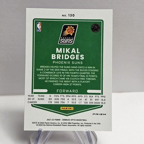 Mikal Bridges 2021-22 Donruss Optic #130 Holo Prizm - Picture 2 of 2
