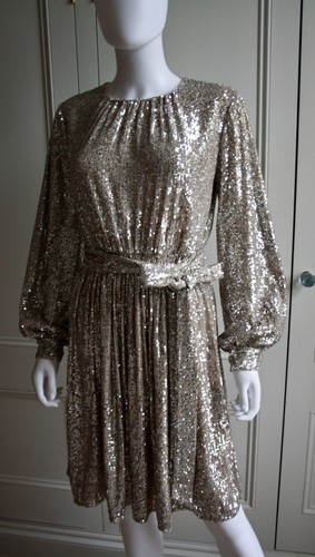 Sachin & Babi Chloe Long Sleeved Fit and Flare Silver Sequin Dress, BNWT UK 8/10 - Picture 3 of 14