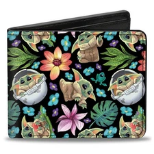 Star Wars The Child Grogu and Floral Collage Bifold Wallet Buckle Down