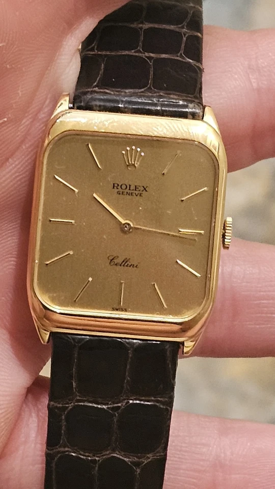 Rolex Celini 1965 reloj de oro de 18 quilates genuino reloj con correa de cuero de cocodrilo Foto 3 de 4