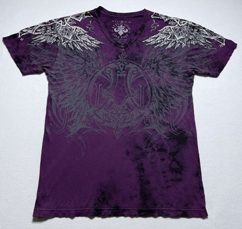Affliction T-Shirt Herren Gr. XL Flügel Cross Grunge V-Ausschnitt Kurzarm Y2K - Bild 2 von 5