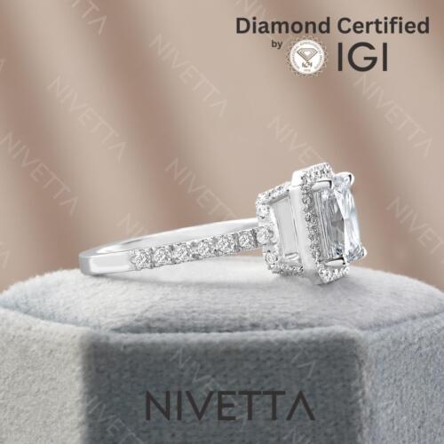 1.87 ct Lab Grown Radiant Cut Halo Pave Diamond Engagement Ring VVS2 D Certified - Picture 2 of 9