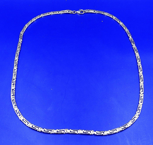 Handmade Greek Key Meander Sterling Silver 925 Hammered Link Adjustable Necklace - Picture 4 of 4