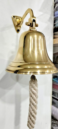 6'' Brass Bell Ship Hanging Door Bell With Wall Mounted Bracket Bell Gift - Imagen 3 de 5