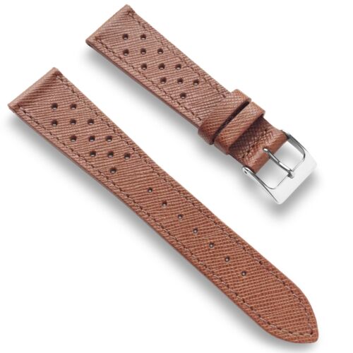 Correa de reloj de cuero Saffiano Rally marrón de 20 mm delgada con puntada a juego - Imagen 2 de 4
