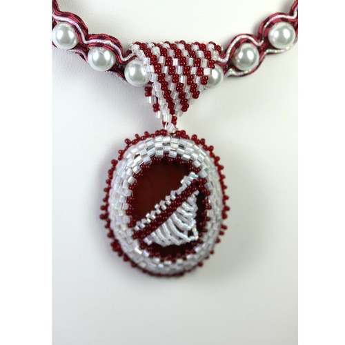 Soutache Halskette mit SS .925 Verschluss mit 4 Granaten und Karneol Anhänger - Bild 4 von 5