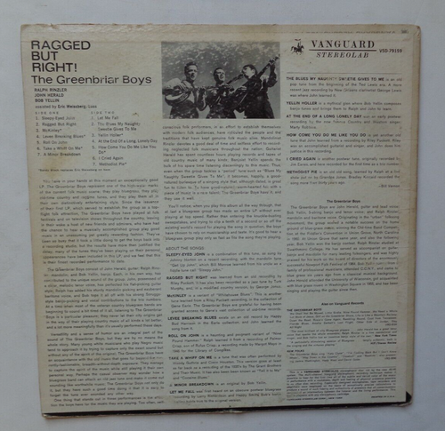 THE GREENBRIAR BOYS - RAGGED BUT RIGHT! VANGUARD RECORDS VSD 79159 - Picture 2 of 2
