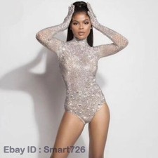 Crystal Bodysuit Women's Rhinestone Evening Prom Party Stage Costume Hot