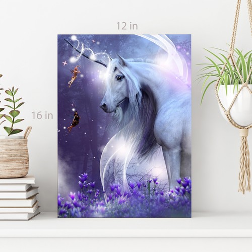 Purple Unicorn Fantasy Portrait Canvas Wall Art Picture Print - Picture 2 of 6