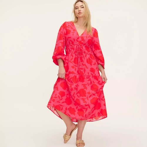 Choose S M XL | Classic Rose Linen Long Sleeve Maxi Dress Kate Spade Pink Red - Picture 9 of 10