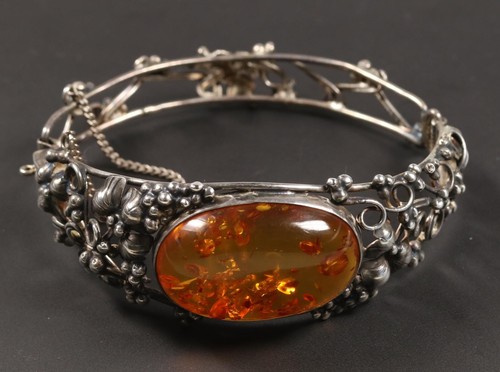 schöner 925er Sterling-Silber Vintage Armreif mit Bernstein, Handarbeit - Bild 1 von 4