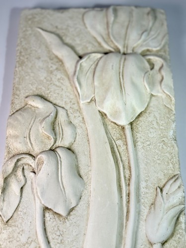 Antik Floras Wandbehang weiß Bas Relief Gips Iris Blumen 14,5x6,5" Zoll - Bild 6 von 10