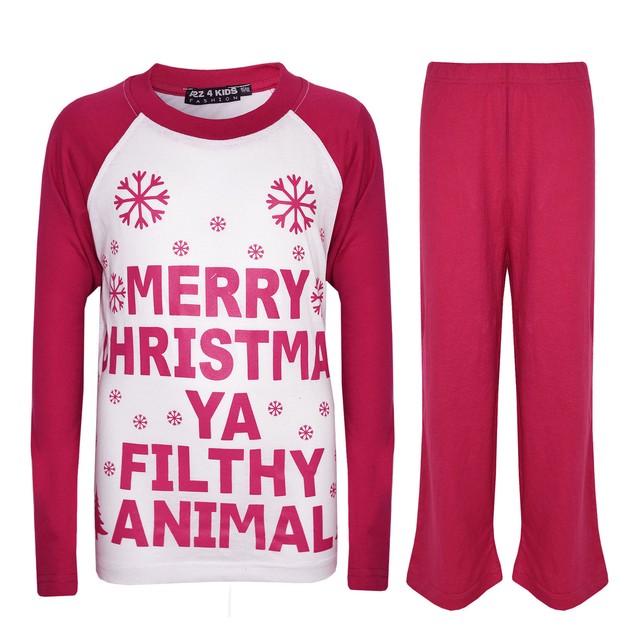 Kids Girls Pyjamas Santas Little Helper Baby Pink Contrast Sleeves Xmas PJS 2-13