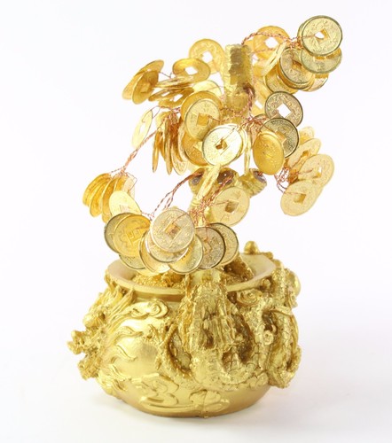 Feng Shui 7.5" Tall Money Tree Dragon Pot w/ Gold Coins Decor. for Luck / Wealth - Picture 5 of 5