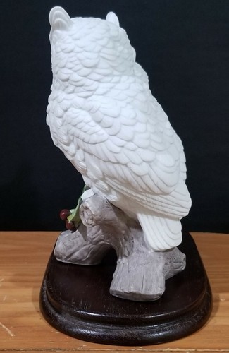 Andrea by Sadek "Owl" Two White Owls on Perch Bisque Figurine w/Wood Base VGPC - Picture 4 of 11
