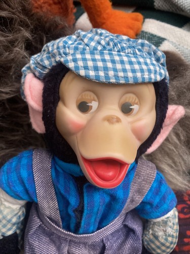 VINTAGE BLUE PLAID MR. BIM ZIPPY RUBBER FACED PLUSH MONKEY GUND TRAIN CONDUCTOR - Picture 2 of 12