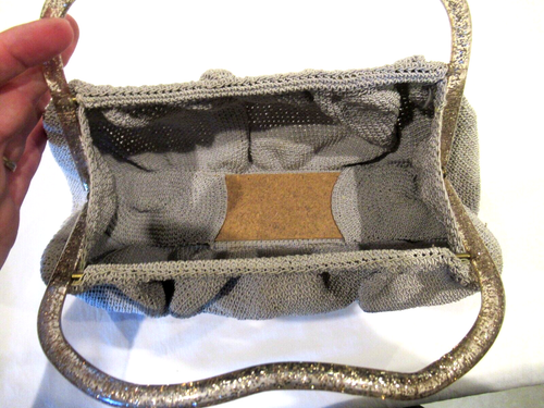 Lucite silver glitter handled purse, silver-gray crochet - Picture 10 of 11