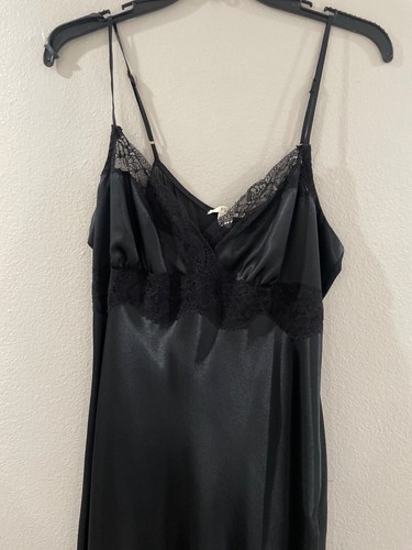 Abito Flora donna nero sexy pizzo lungo slip taglia XL maniche babydoll camicia da notte - Foto 3 di 8