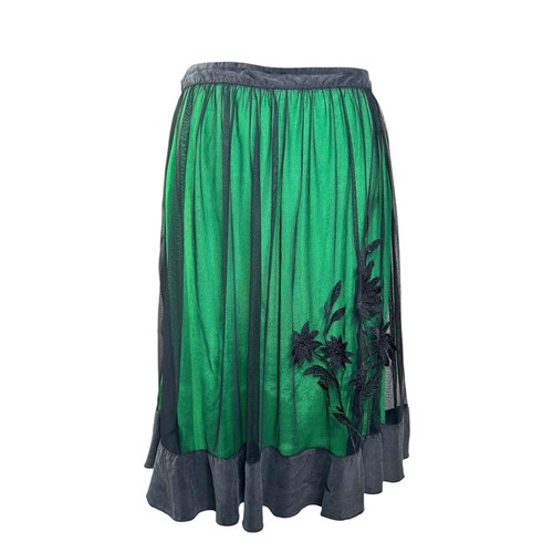 Anthropologie Lithe Skirt 6 Green Black Mesh Floral Embroidered Boho Whimsigoth - Picture 6 of 15