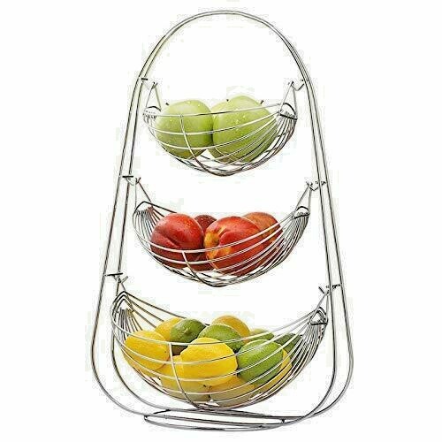 3 Tier Stainless Steel Fruit Vegetable Basket Rack Stand Kitchen