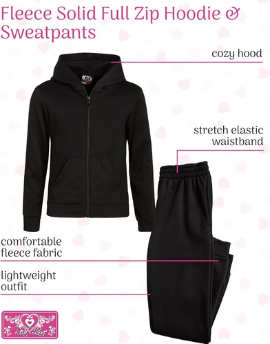 Real Love Girls' Jogger Set - 2 Piece Basic Fleece Solid Full 10-12, Black - Picture 2 of 7