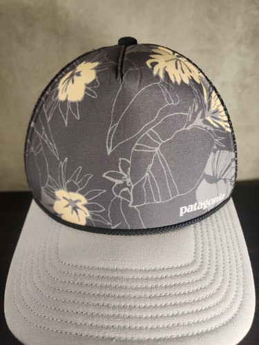 Patagonia Duckbill Gray Floral Tropical SnapBack Trucker Hat Black Mesh Back - Picture 4 of 11