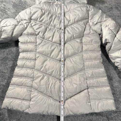 Nautica Women’s Lt Gray/Black w/Faux Fur Hooded Puffer Jacket Detachable Hood M - Picture 12 of 13