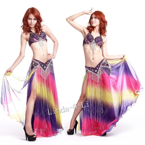 New Belly Dance 2 Pics Costume Bra +Belt US34B 36B 38B 40B US36D 38D 40D 11/345 - Picture 9 of 19