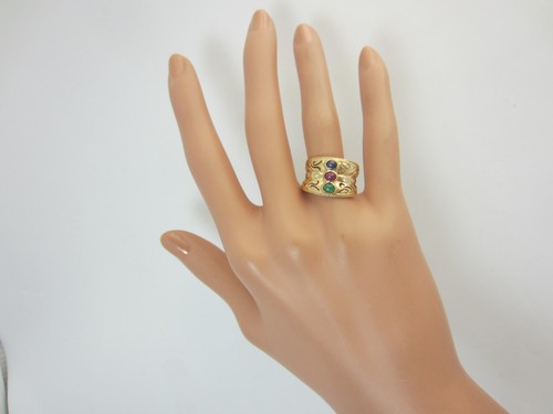 14k Yellow Gold Ruby Emerald Blue Sapphire and Diamond Ring 0.68 ct - Picture 8 of 13