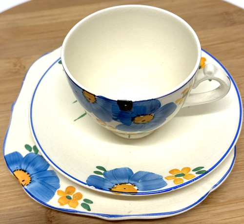 Vintage Art Deco D & H Staffordshire Ware Trio Hand Painted 3 X Trio 1930's - Picture 5 of 20