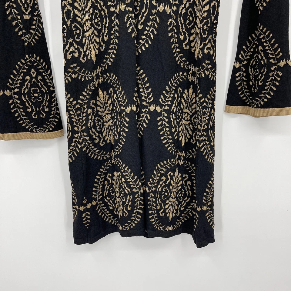 Arden B Knit Rayon Dress Black Gold Open Back Heavy Long Sleeve Stretch Womens S - Image 2 of 4