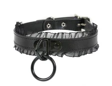 Goth Lace Bondage Collar Black Real Leather Choker Necklace Punk Rock