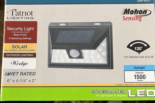 Patriot Lightning, Solar Security Outdoor Led Light Wet Rated 1500 Lm Motion Se