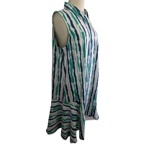 Alfani Shirt Dress Womens 12 Blue Striped Asymmetrical Hem Modern Casual Artsy