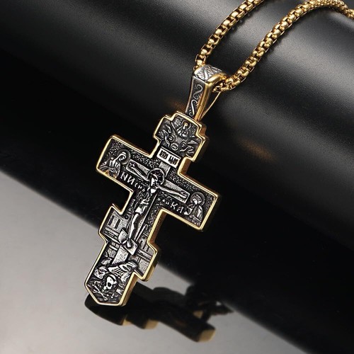 Orthodoxe religiöse Jesus Kruzifix byzantinisches Kreuz christlicher Anhänger Halskette - Bild 20 von 59