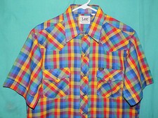 Exc Vtg 70s LEE WESTERN SHORT SLV SHIRT, LONG TAILS,USA UNION MADE, ACTUAL Sz L